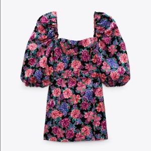 Zara Multicolor Floral Print Mini Dress with Sleeves and Belt